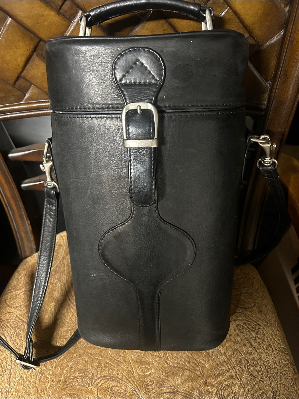 Black Leather Crossbody Wine Bottle Bag unisex